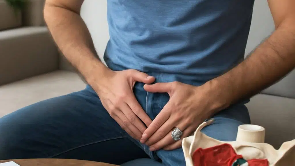 אינפוגרפיקה המציגה את האתגרים והתסמינים הנובעים מרצפת אגן חלשה או מכווצת בגברים