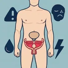 אינפוגרפיקה המציגה את אתגרי ותסמיני רצפת אגן חלשה או מכווצת בגברים