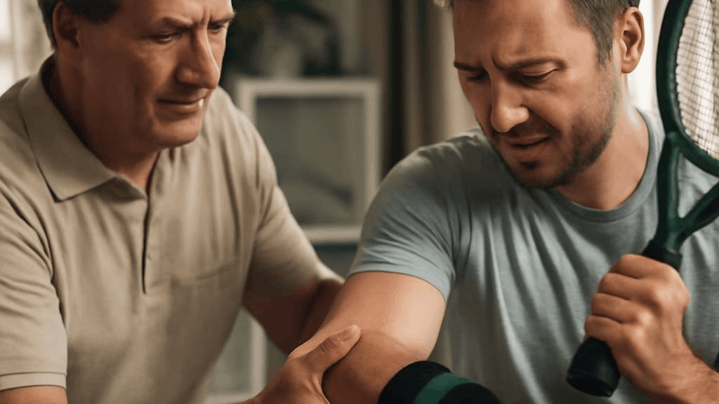 אינפוגרפיקה המציגה טכניקות אוסטאופתיות לטיפול במרפק טניס עם דיאגרמות ותרשימים
