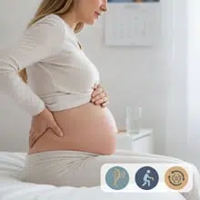 אינפוגרפיקה על אוסטאופורוזיס בהריון. האינפוגרפיקה מסבירה מדוע התופעה מתרחשת ומפרטת את התסמינים.